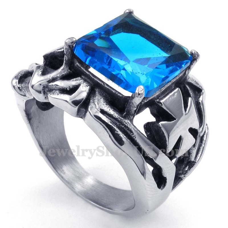 Bague En Titane Avec Pierre Ornementale Bleue