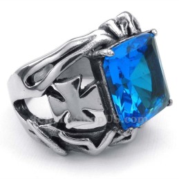 Bague En Titane Avec Pierre Ornementale Bleue
