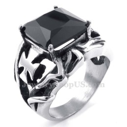 Bague En Titane Avec Pierre Ornementale Noire