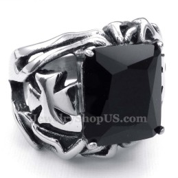 Bague En Titane Avec Pierre Ornementale Noire