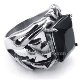 Bague En Titane Avec Pierre Ornementale Noire