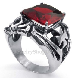 Bague En Titane Avec Pierre Ornementale Rouge