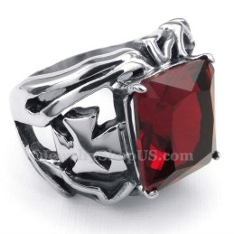 Bague En Titane Avec Pierre Ornementale Rouge