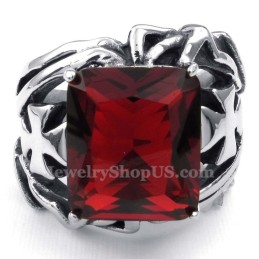 Bague En Titane Avec Pierre Ornementale Rouge
