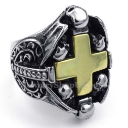 Bague En Titane Avec Tête De Mort Et Croix