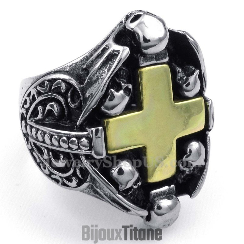 Bague En Titane Avec Tête De Mort Et Croix Bague En Titane Avec Tête De Mort Et Croix