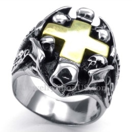 Bague En Titane Avec Tête De Mort Et Croix