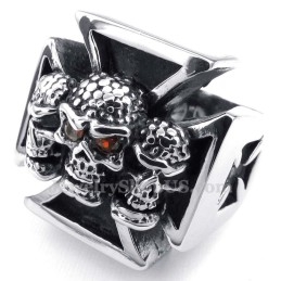 Bague Tête De Mort En Titane Avec Yeux En Zircon Rouge