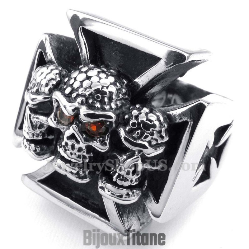 Bague Tête De Mort En Titane Avec Yeux En Zircon Rouge Bague Tête De Mort En Titane Avec Yeux En Zircon Rouge