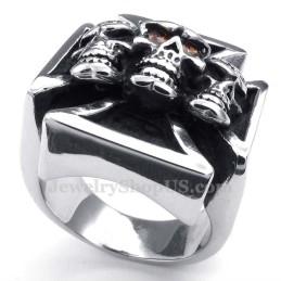 Bague Tête De Mort En Titane Avec Yeux En Zircon Rouge