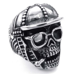 Bague Tête De Mort En Titane Avec Casquette De Baseball