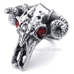 Bague Tête De Vache En Titane Avec Yeux Rouges