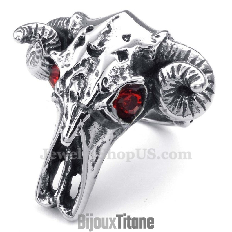 Bague Tête De Vache En Titane Avec Yeux Rouges Bague Tête De Vache En Titane Avec Yeux Rouges