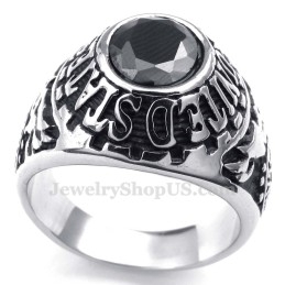 Bague En Titane Incrustée De Zircons Noirs
