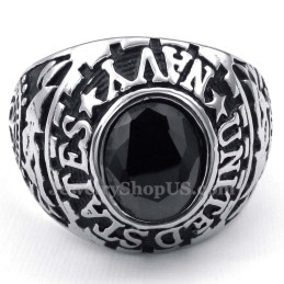 Bague En Titane Incrustée De Zircons Noirs