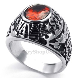 Bague En Titane Incrustée De Zircons Rouges
