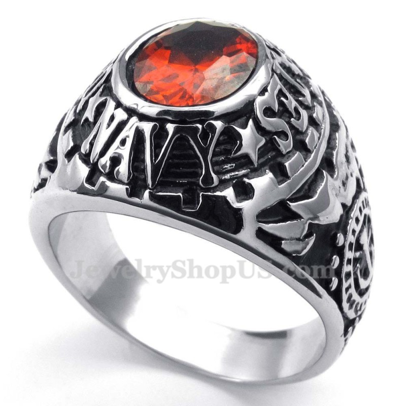 Bague En Titane Incrustée De Zircons Rouges Bague En Titane Incrustée De Zircons Rouges
