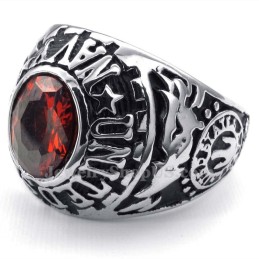 Bague En Titane Incrustée De Zircons Rouges