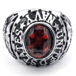 Bague En Titane Incrustée De Zircons Rouges