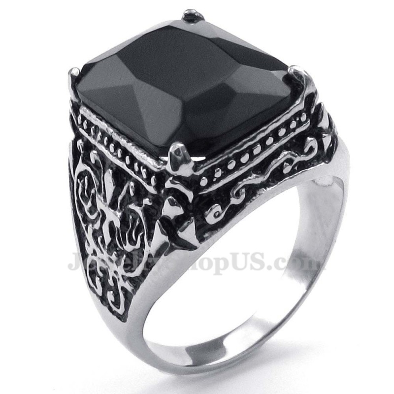 Bague En Titane Avec Zircon Noir