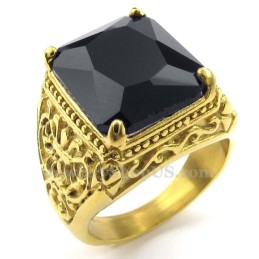 Bague En Titane Doré Avec Zircon Noir