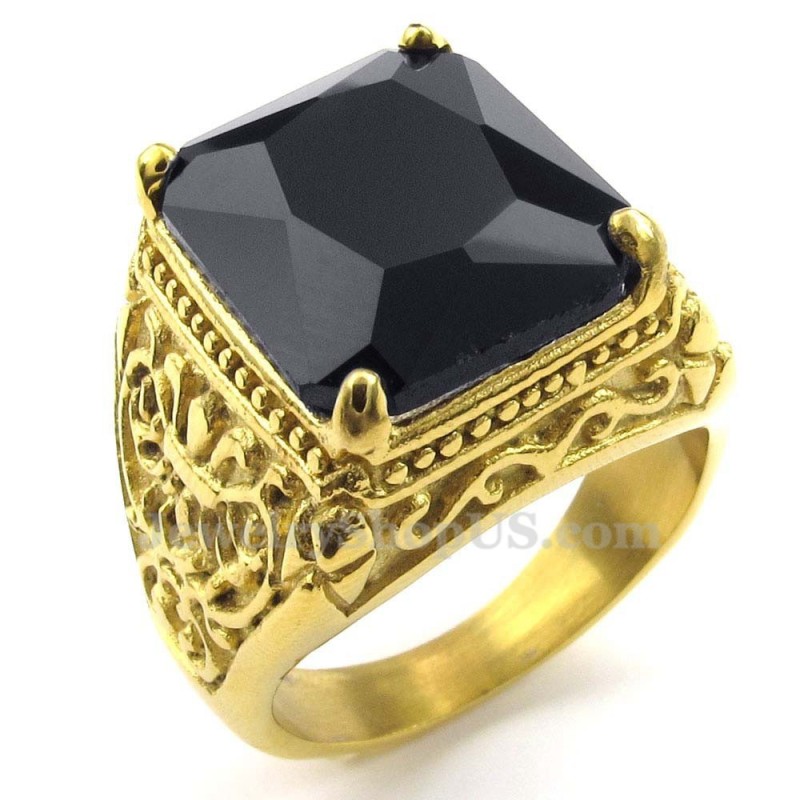 Bague En Titane Doré Avec Zircon Noir