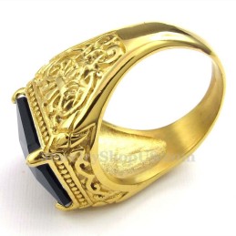 Bague En Titane Doré Avec Zircon Noir