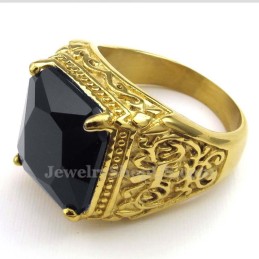 Bague En Titane Doré Avec Zircon Noir