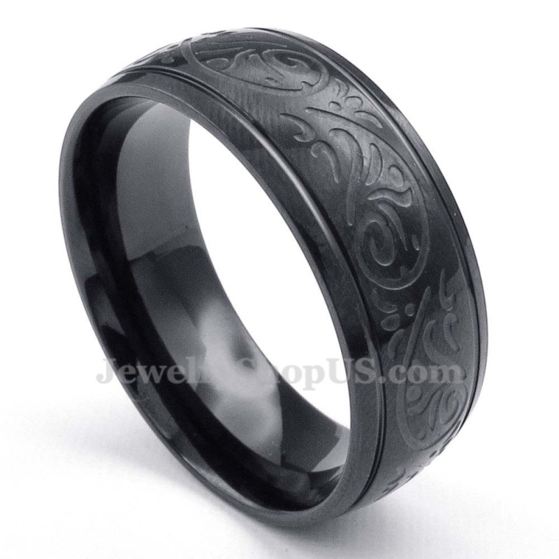 Bague Ronde En Titane Noir Avec Motif De Corrosion Bague Ronde En Titane Noir Avec Motif De Corrosion