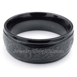 Bague Ronde En Titane Noir Avec Motif De Corrosion