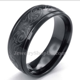 Bague Ronde En Titane Noir Avec Motif De Corrosion