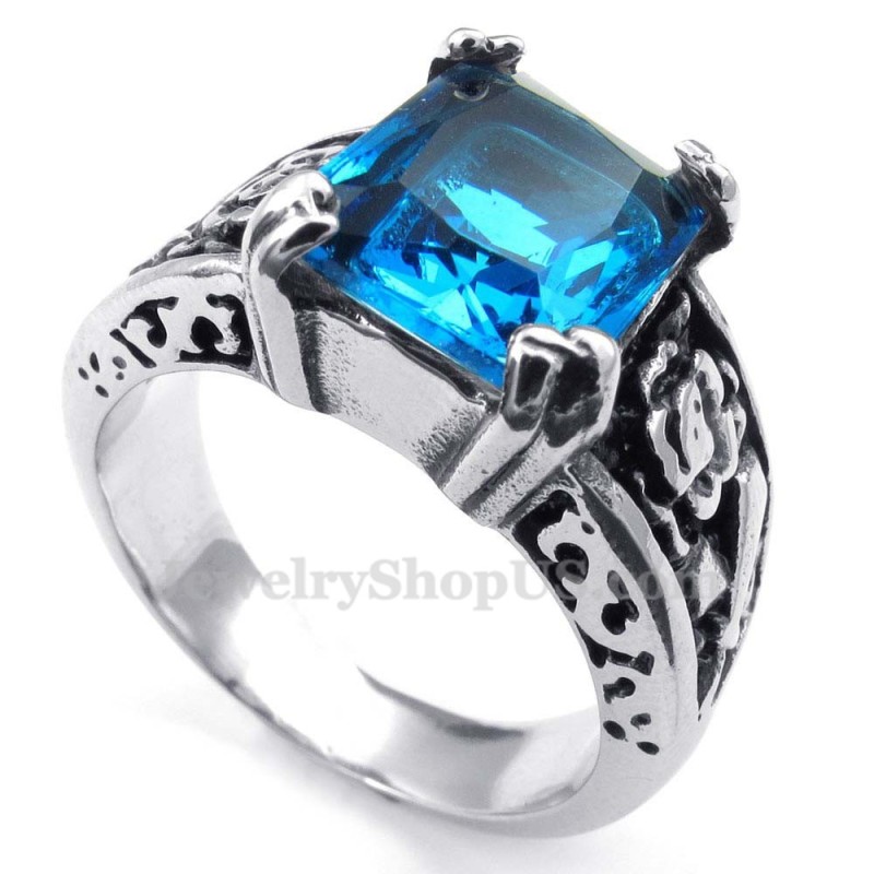 Bague En Titane Avec Zircon Bleu Bague En Titane Avec Zircon Bleu