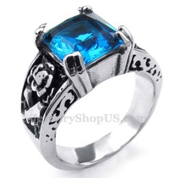 Bague En Titane Avec Zircon Bleu