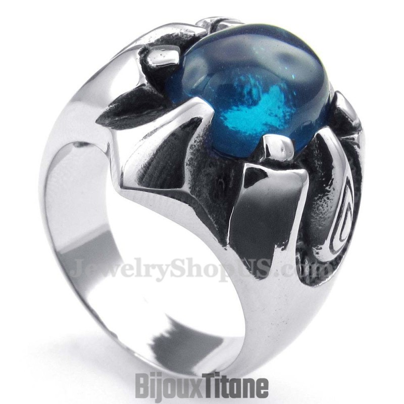 Bague En Titane Avec Zircon Bleu Bague En Titane Avec Zircon Bleu