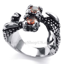 Bague Patte En Titane Avec Strass Rouge