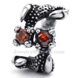 Bague Patte En Titane Avec Strass Rouge