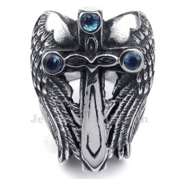Bague En Titane Avec Croix Et Zircon Bleu
