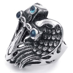 Bague En Titane Avec Croix Et Zircon Bleu
