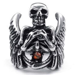 Bague Tête De Mort En Titane Avec Aile