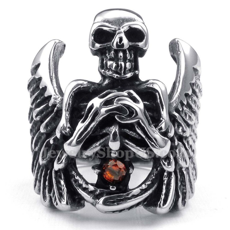 Bague Tête De Mort En Titane Avec Aile Bague Tête De Mort En Titane Avec Aile