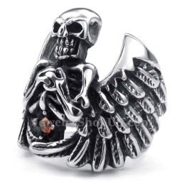 Bague Tête De Mort En Titane Avec Aile