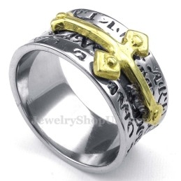 Bague Croix En Titane Et Or