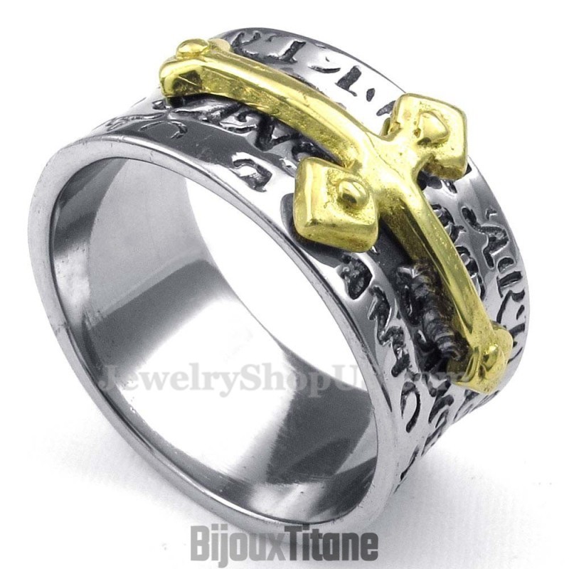 Bague Croix En Titane Et Or