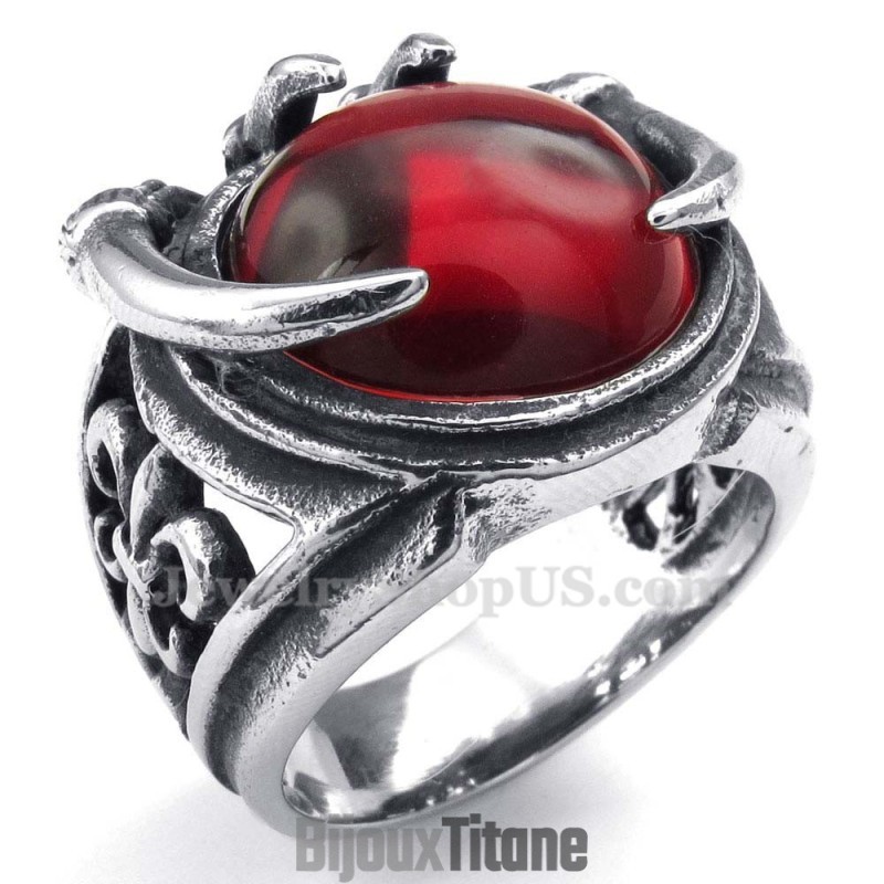 Bague En Titane Avec Zircon Rouge