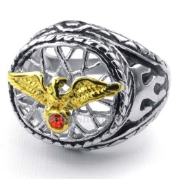 Bague Aigle En Titane Et Or Avec Zircon Rouge