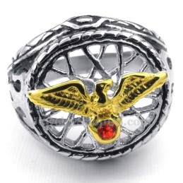 Bague Aigle En Titane Et Or Avec Zircon Rouge