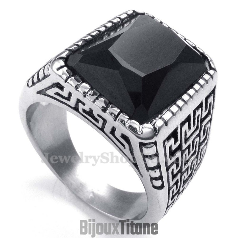 Bague En Titane Et Zircon Noir Pour Homme