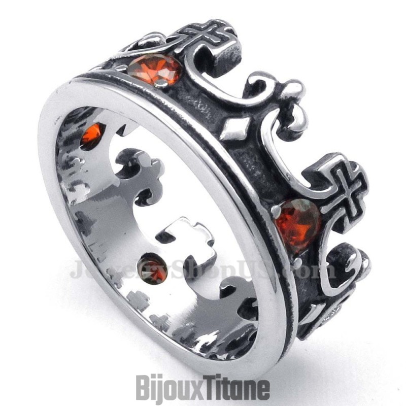 Bague Couronne Impériale En Titane Avec Zircon Rouge Bague Couronne Impériale En Titane Avec Zircon Rouge