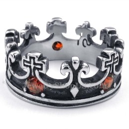 Bague Couronne Impériale En Titane Avec Zircon Rouge