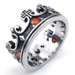 Bague Couronne Impériale En Titane Avec Zircon Rouge